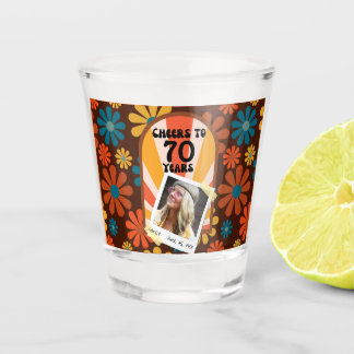 Retro 60's Flower Power Cheers to Years Shot Glass