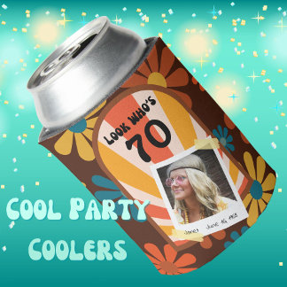 Retro 60's Flower Power Personalized Photo  Can Cooler