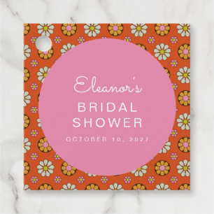 Retro 60s Flowers Orange Pink Bridal Shower Custom Favour Tags
