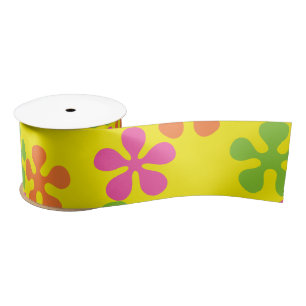 Retro 60's flowers ribbon satin ribbon