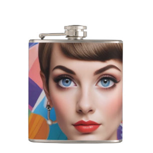 Retro 60s Girl Vinyl Wrapped Flask