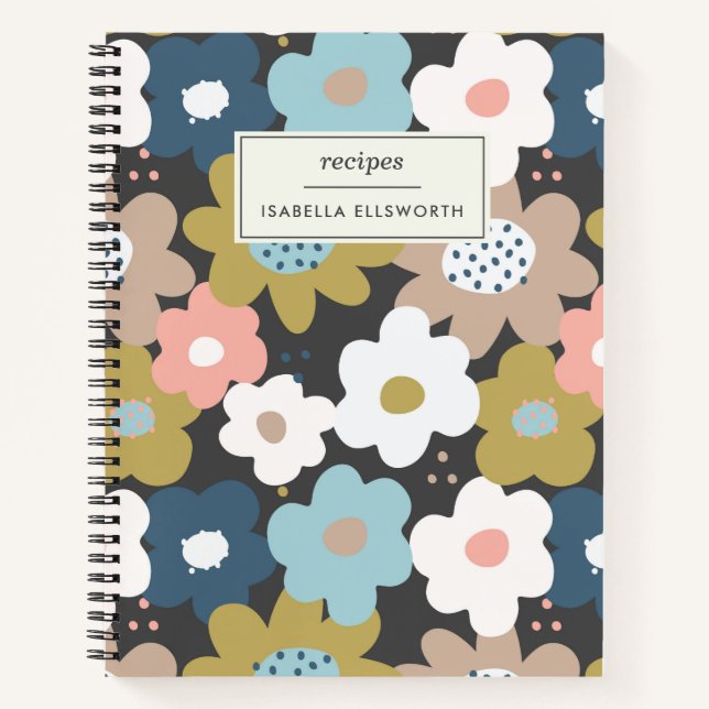 Retro 60s Groovy Floral Flower Personalized Recipe Notebook (Front)