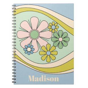 Retro 60s Groovy Floral Pastel Personalized Notebook