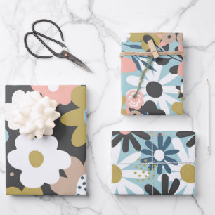 Retro 60s Groovy Funky Floral Flower Pattern Wrapping Paper Sheet