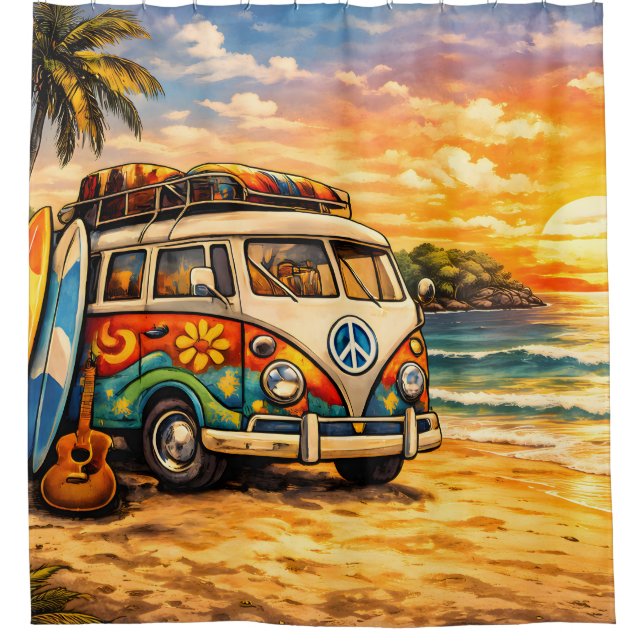 Retro 60s Hippie Beach Bus Sunset | Surf Van Life (Front)