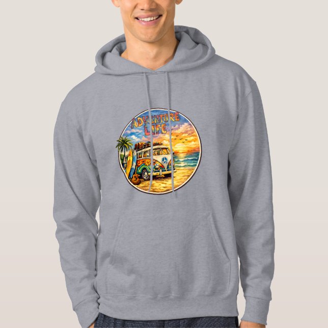 Retro 60s Hippie Beach Sunset | Adventure Van Life Hoodie (Front)