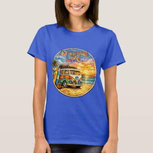 Retro 60s Hippie Beach Sunset Adventure Van Life T-Shirt