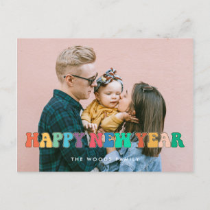 Retro 60s Hippie Fun Happy New Year photo Postcard