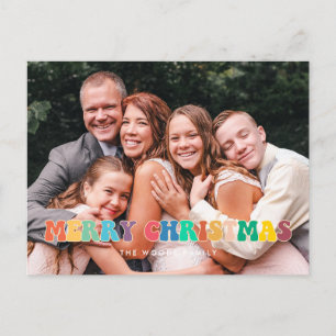 Retro 60s Hippie Fun Merry Christmas family photo Postcard