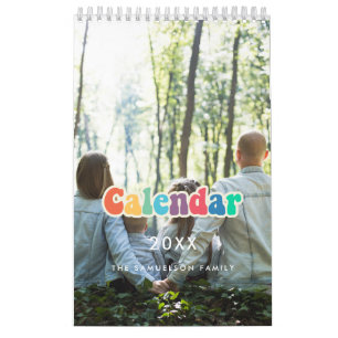 Retro 60s Hippie script family calendar 2025