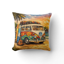Retro 60s Hippie Surfer Beach Bus Sunset Surf Life