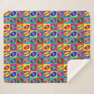 Retro 60s Lips Pop Culture Art Deco Sherpa Blanket