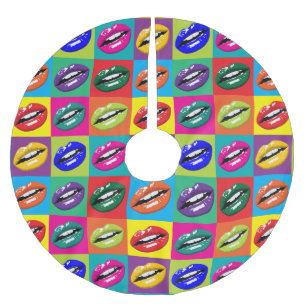 Retro 60s Lips Pop Culture Art Deco Unique Brushed Polyester Tree Skirt