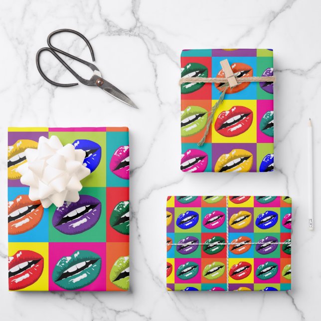Retro 60s Lips Pop Culture Art Deco Wrapping Paper Sheet (Front)
