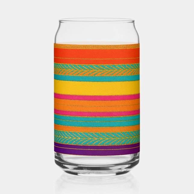 Retro 60s MOD Bright Stripes Can Glass (Front)