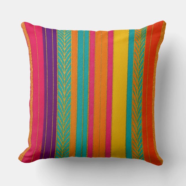 Retro 60s MOD Bright Stripes Throw Pillow (Front)