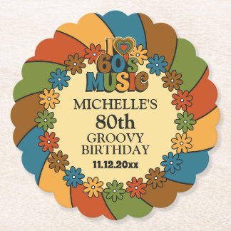 Retro 60s Music Birthday Party for Music Lovers Paper Coaster