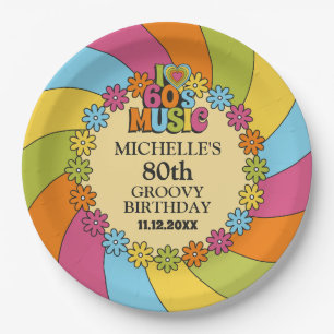 Retro 60s Music Theme 80th Birthday Party Paper Pl Plate