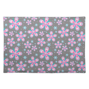 Retro 60s Paisley Pink Flowers & Teal Placemat