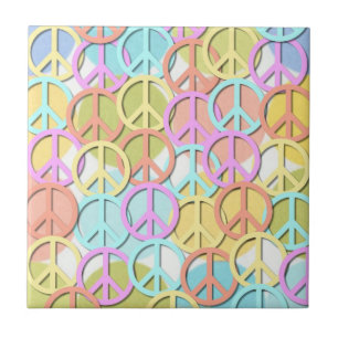 Retro 60s Pastel Symboles de Paix MOD Carreaux