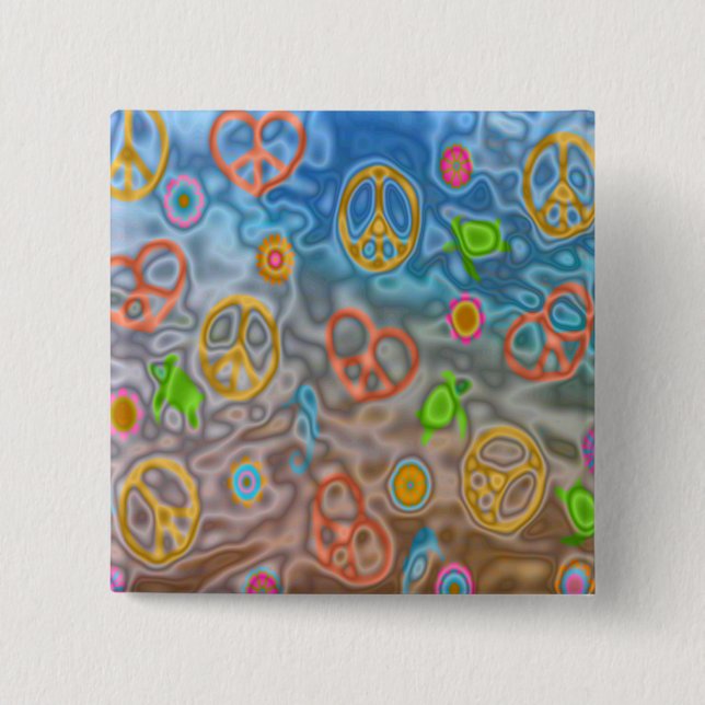 Retro 60s Peaceful Ocean Life Apparel Gifts 2 Inch Square Button (Front)