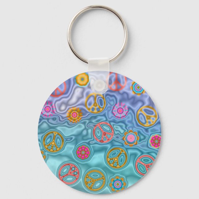 Retro 60s Peaceful Ocean Waves Apparel Gifts Keychain (Front)