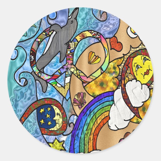Retro 60s Psychedelic At The Beach Gifts Apparel Classic Round Sticker (Front)