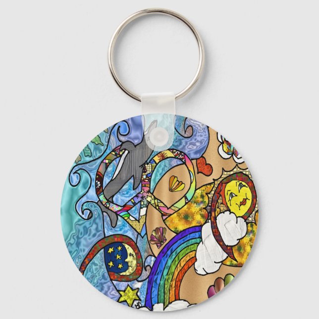 Retro 60s Psychedelic At The Beach Gifts Apparel Keychain (Front)