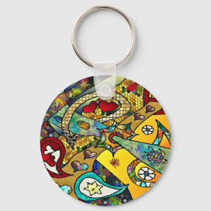 Retro 60s Psychedelic Cycle Of Life Gifts Apparel Keychain