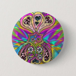 Retro 60s Psychedelic Hearts Flowers Gifts Apparel 2 Inch Round Button