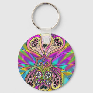 Retro 60s Psychedelic Hearts Flowers Gifts Apparel Keychain