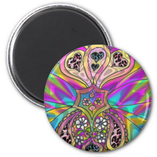Retro 60s Psychedelic Hearts Flowers Gifts Apparel Magnet