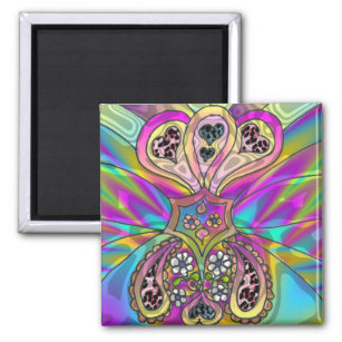 Retro 60s Psychedelic Hearts Flowers Gifts Apparel Magnet