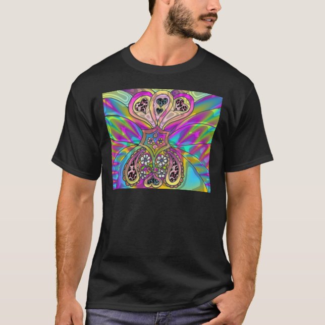 Retro 60s Psychedelic Hearts Flowers Gifts Apparel T-Shirt (Front)