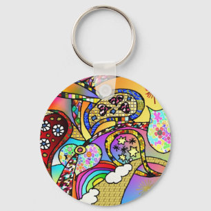 Retro 60s Psychedelic Hearts Paisley Gifts Apparel Keychain