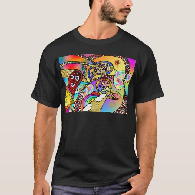 Retro 60s Psychedelic Hearts Paisley Gifts Apparel T-Shirt (Front)
