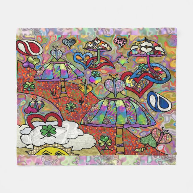 Retro 60s Psychedelic Magic Mushrooms Blanket (Front (Horizontal))