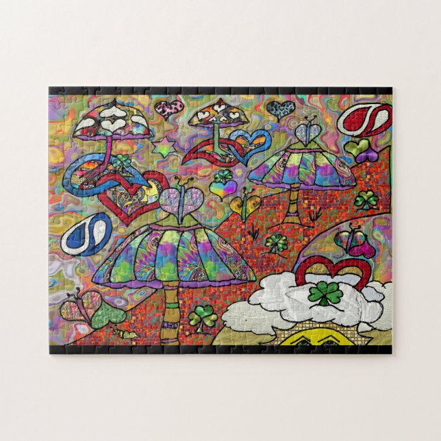 Retro 60s Psychedelic Magic Puzzle de champignons (Horizontal)