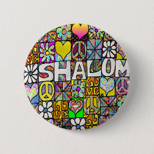 Retro 60s Psychedelic Shalom LOVE 2 Inch Round Button