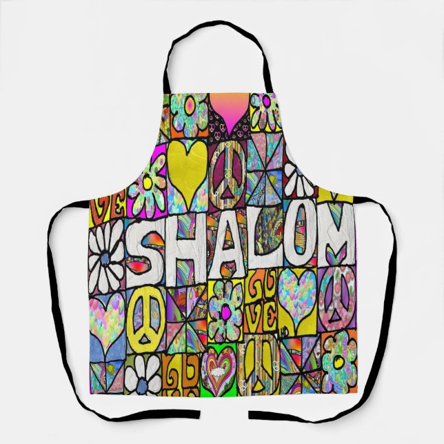 Retro 60s Psychedelic Shalom LOVE  Apron (Front)