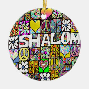 Retro 60s Psychedelic Shalom LOVE Ceramic Ornament