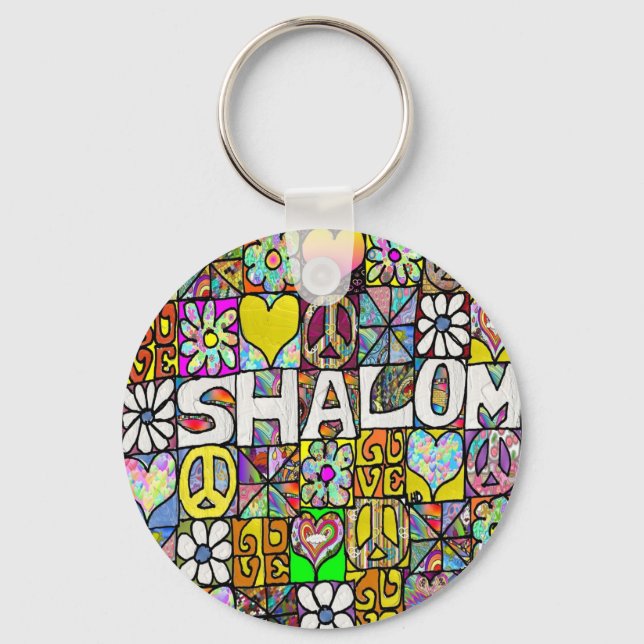Retro 60s Psychedelic Shalom LOVE Keychain (Front)