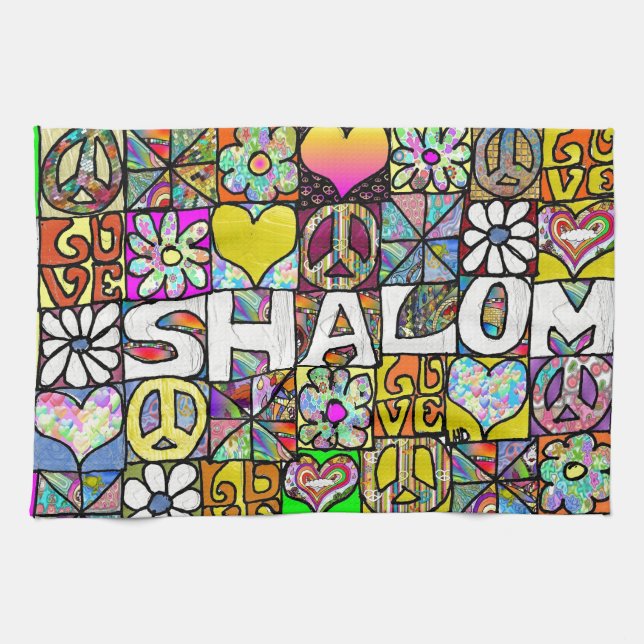 Retro 60s Psychedelic Shalom LOVE Kitchen Towel (Horizontal)