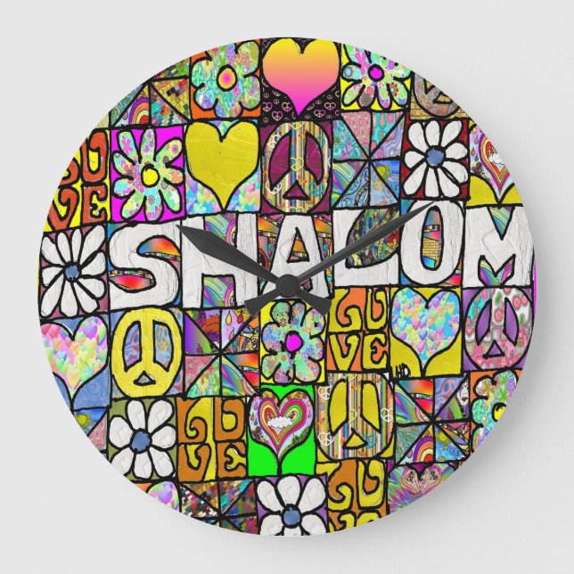 Retro 60s Psychedelic Shalom LOVE Large Clock (Front)
