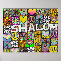 Retro 60s Psychedelic Shalom LOVE Print Poster
