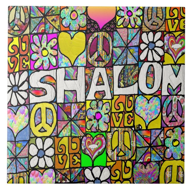Retro 60s Psychedelic Shalom LOVE Tile (Front)