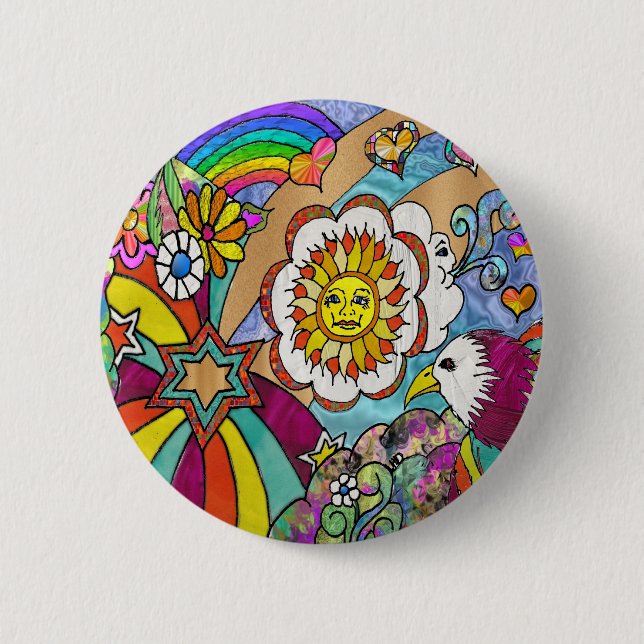 Retro 60s Psychedelic Sunshine Eagle Apparel Gifts 2 Inch Round Button (Front)