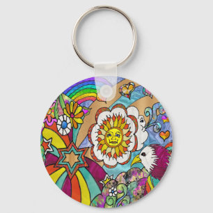 Retro 60s Psychedelic Sunshine Eagle Apparel Gifts Keychain