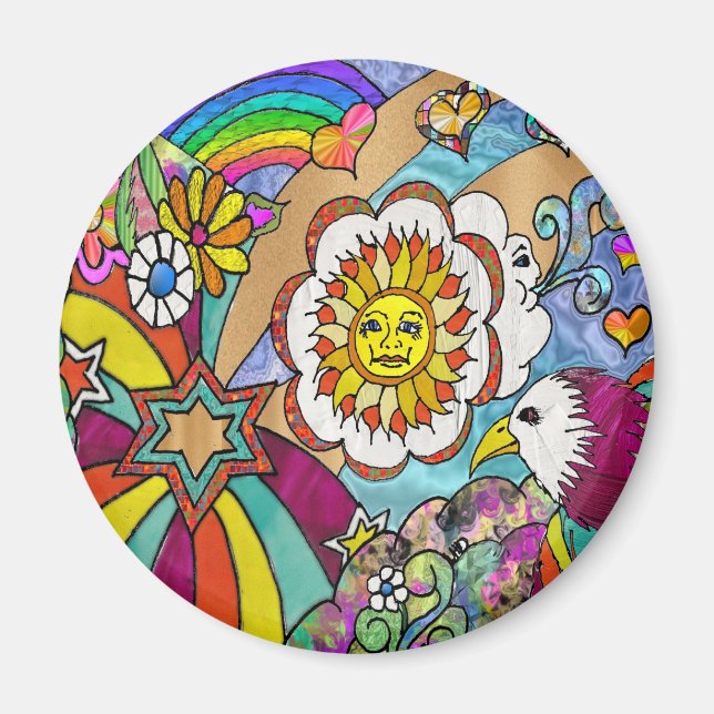 Retro 60s Psychedelic Sunshine Eagle Apparel Gifts Magnet (Front)