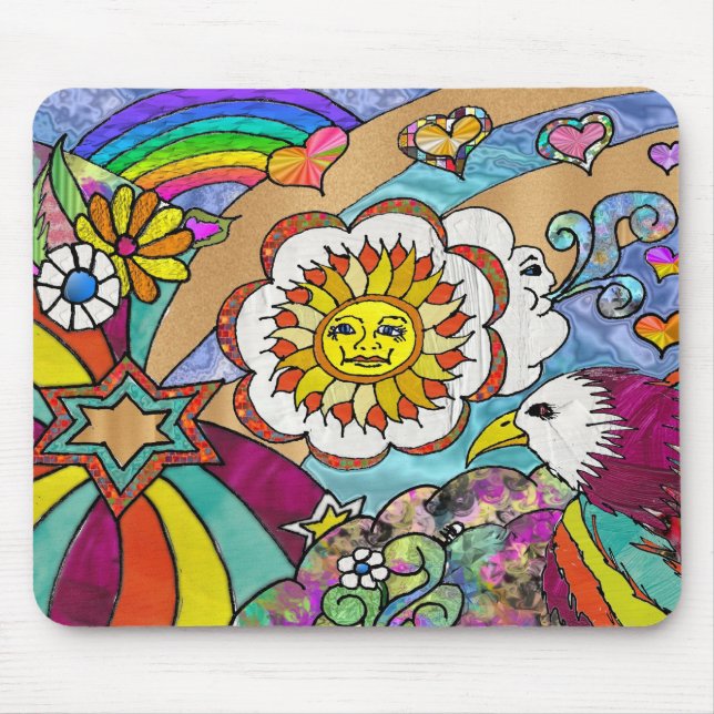 Retro 60s Psychedelic Sunshine Eagle Apparel Gifts Mouse Pad (Front)